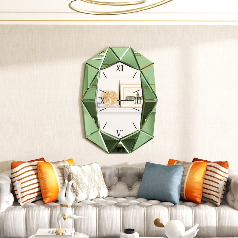 Mirrored Wall Clock Decorative Vanity Mirror Beveled Frame Edge - 29"x40"