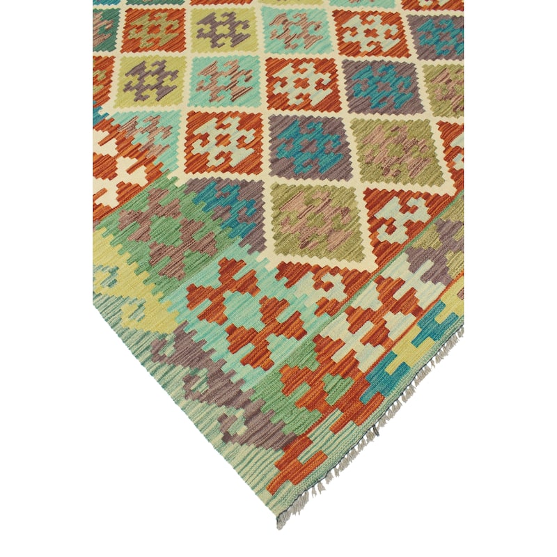 Flatweave Qadeer Red/Turquoise Rug - 5'7" x 7'10"