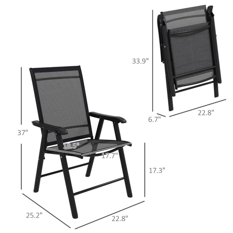 Folding Outdoor Chairs Set with Mesh Fabric and Armrest Set of 4 - 22.8" L x 25.2" W x 37" H