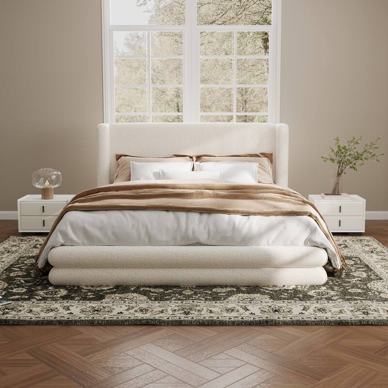 Christopher Knight Home - Arlette Modern Boucle Upholstered Bed Frame with Thick Wingback Headboard