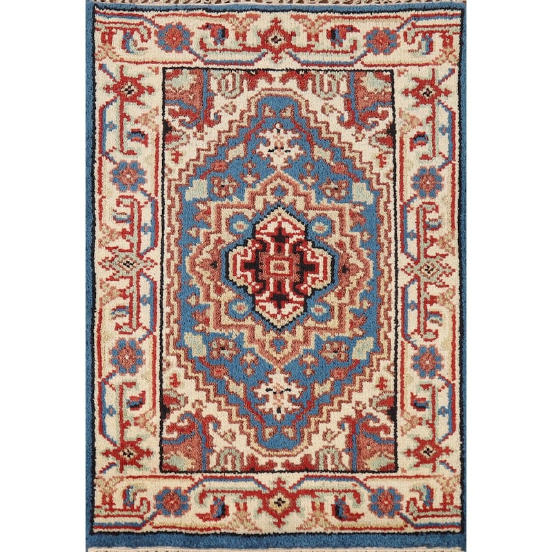 Hand Knotted Oriental 100% Wool Carpet Traditional Medallion Navy Blue & Blues Heriz (serapi) Area Rug - 3' 0'' X 2' 0''