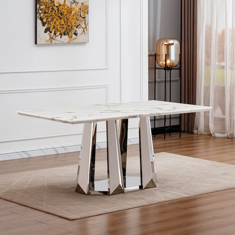 GDFStudio - Rose Series 70'' Rectangle Faux Marble Dining Table 6 People with Modern Large Size