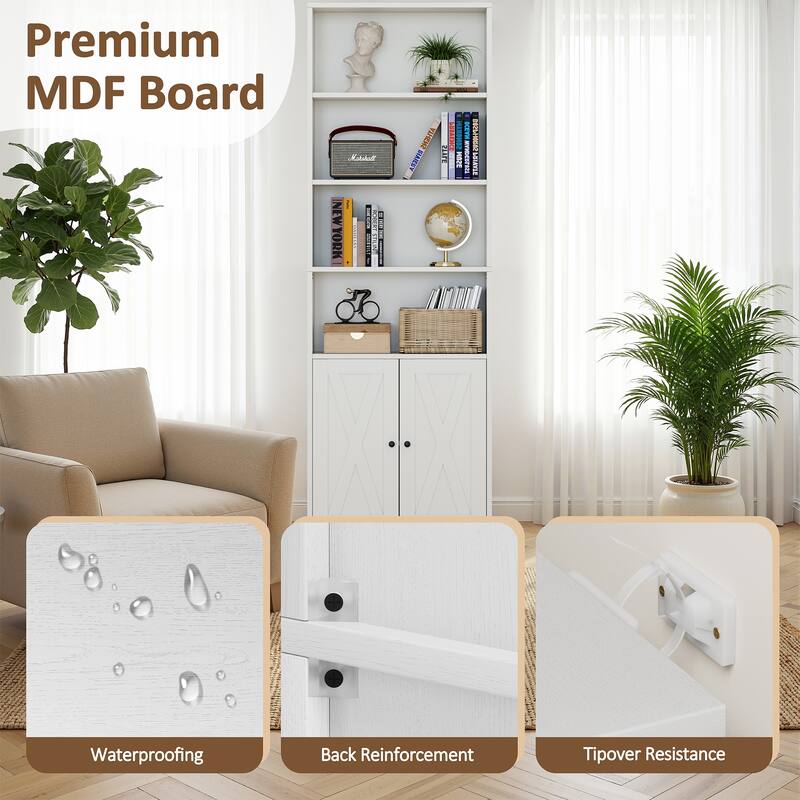 6-Tier Wood Bookcase, Storage Bookshelf with Doors