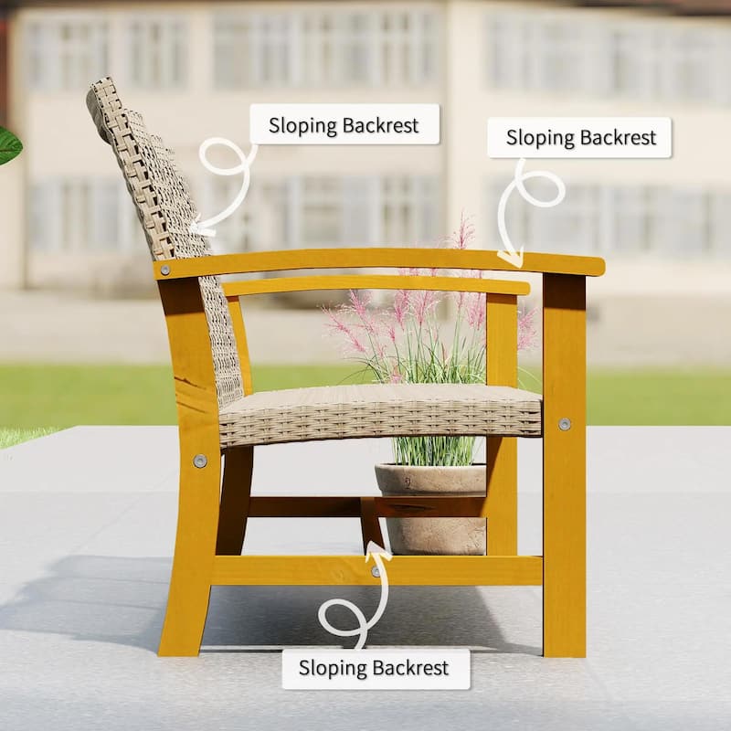 3-Seat Patio Wicker Sofa, Acacia Wood, Steel Armrests, 1000lb Capacity