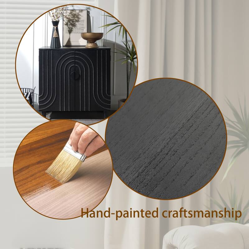 Roomfitters Modern Black Accent Cabinet with 2 Doors, Decorative Embossed Bead Design