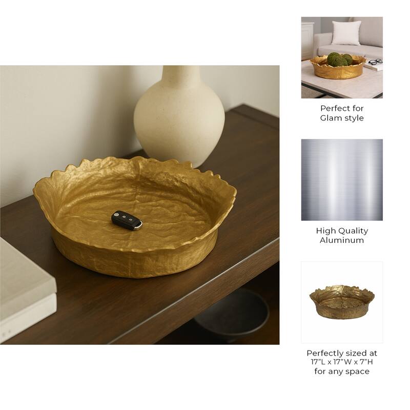 Round Metal Textured Decorative Bowl for Home Decor - 17", Gold - 17.0"