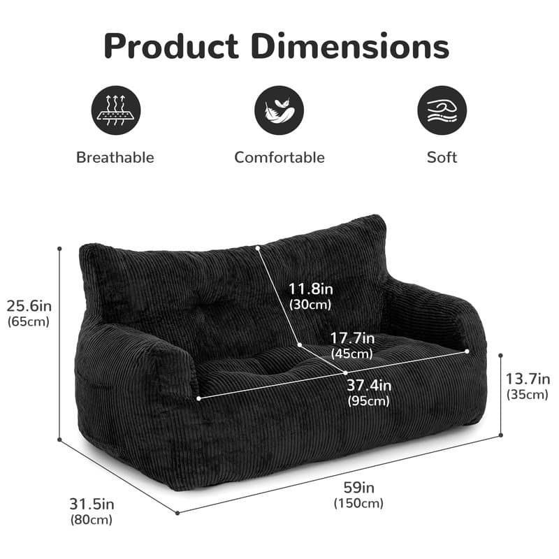 Pamapic Bean Bag Chair, Double Seater Corduroy Lazy Sofa