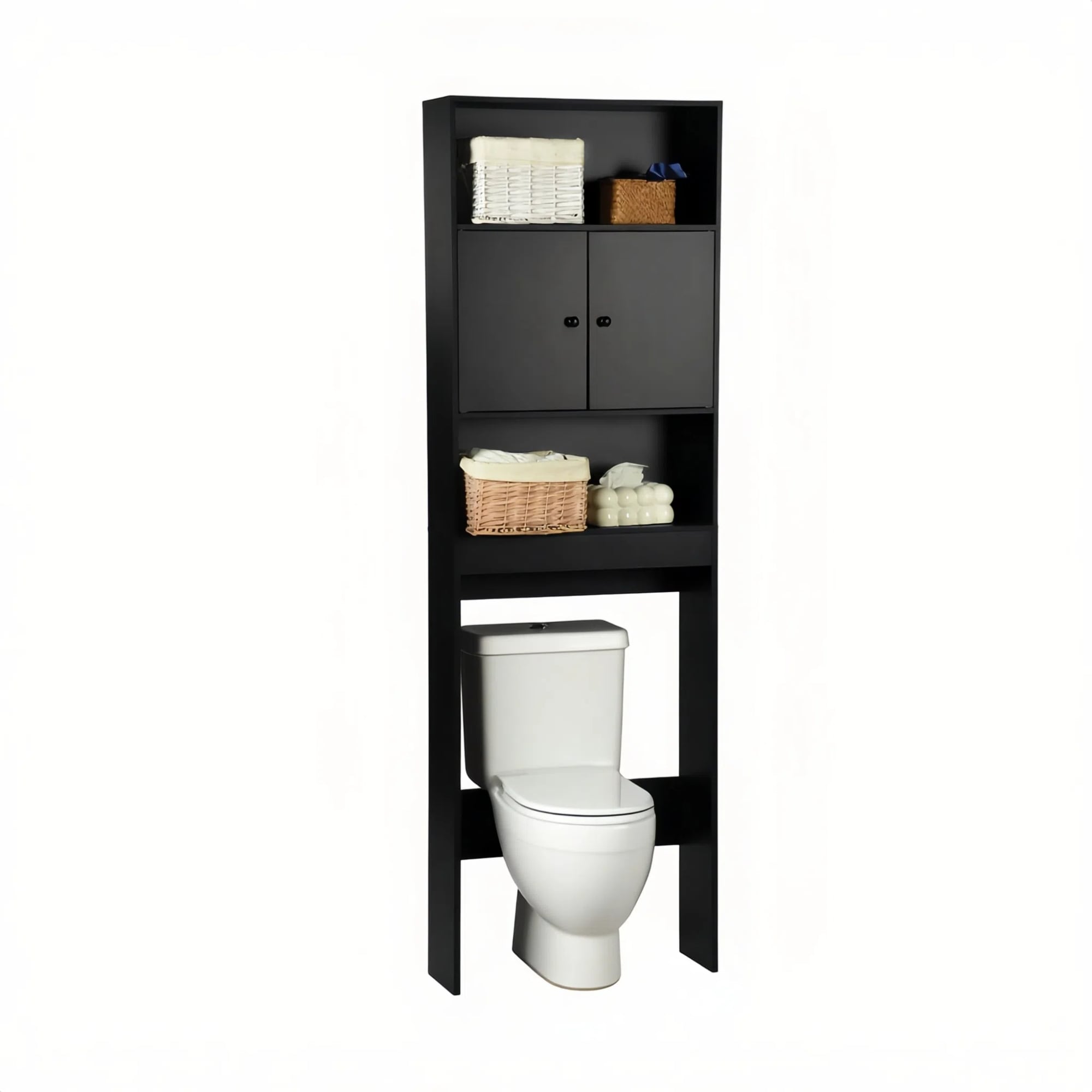 Homy Casa Over-the-Toilet Storage Cabinet Double Doors, Black
