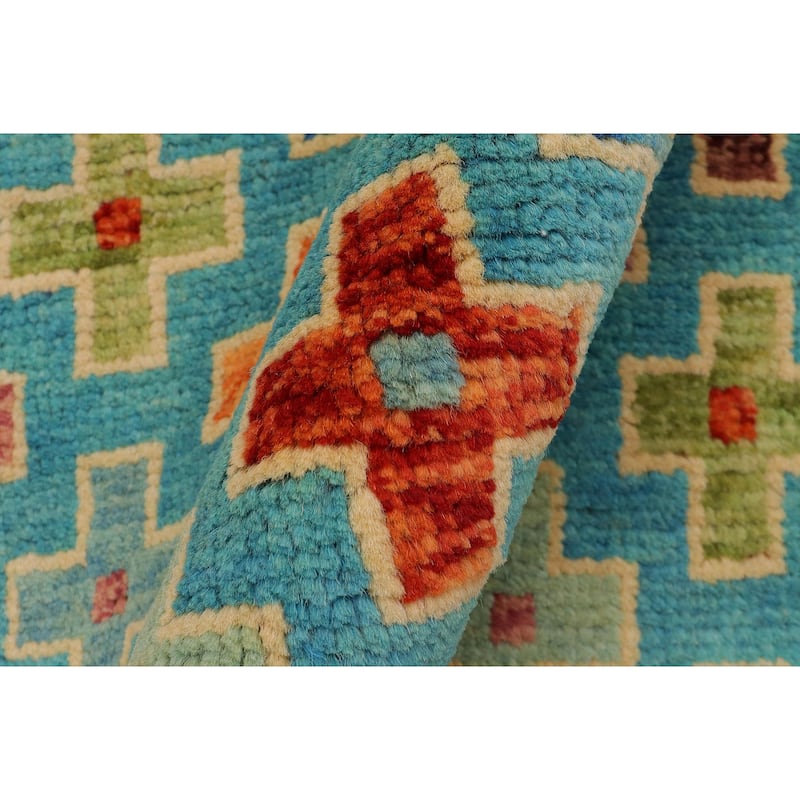 Eclectic Balochi Galvan Blue/Rust Hand Knotted Wool Rug - 3'4'' x 4'11''