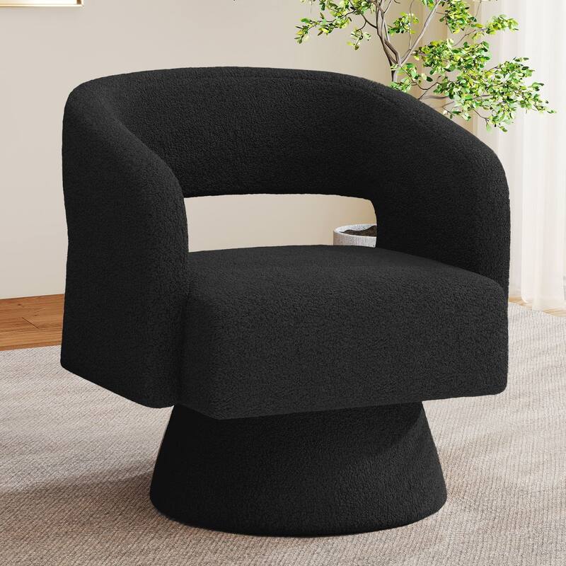 Swivel Accent Chair, Modern Comfy Teddy Barrel Chairs - Black