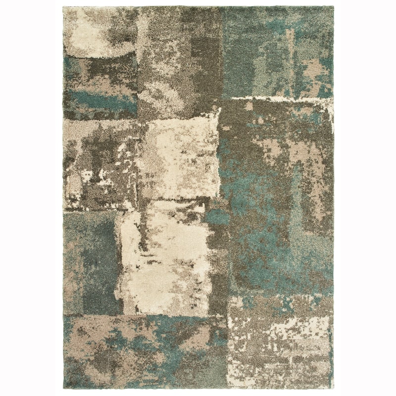 Style Haven Bianca Distressed Abstract Beige/Teal Rug- - 1' 10" x 3' 3"