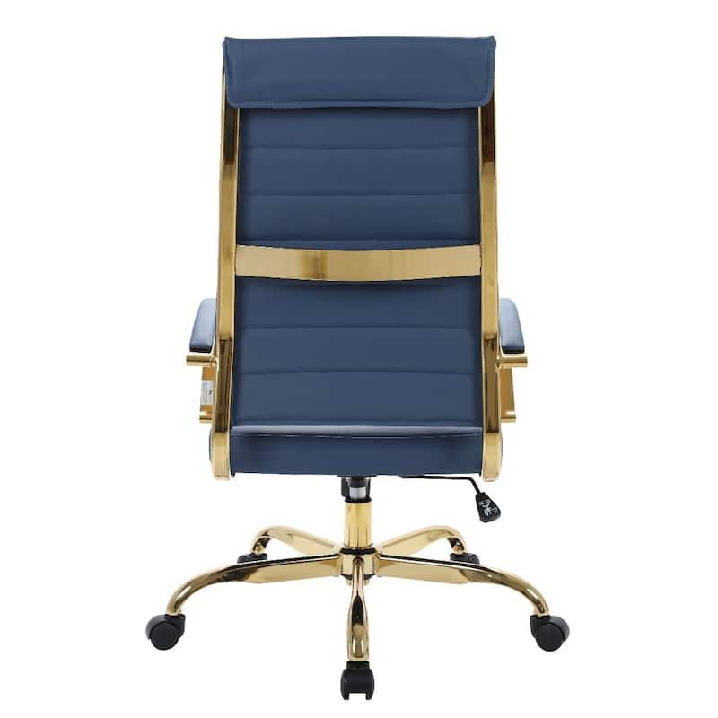 LeisureMod Benmar High-Back Leather Office Chair With Gold Frame - Red - 24.5"Dx22.5"Wx46"H
