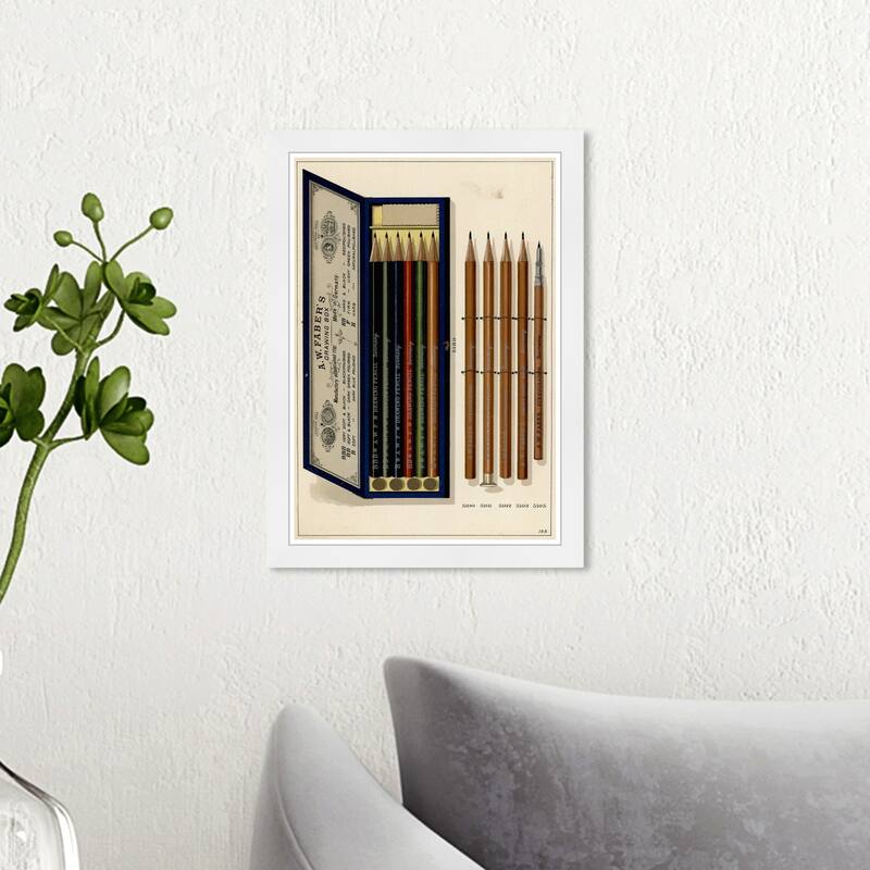 Wynwood Studio 'PENCIL SET' Education and Office Wall Art Framed Print School Essentials - White, Blue