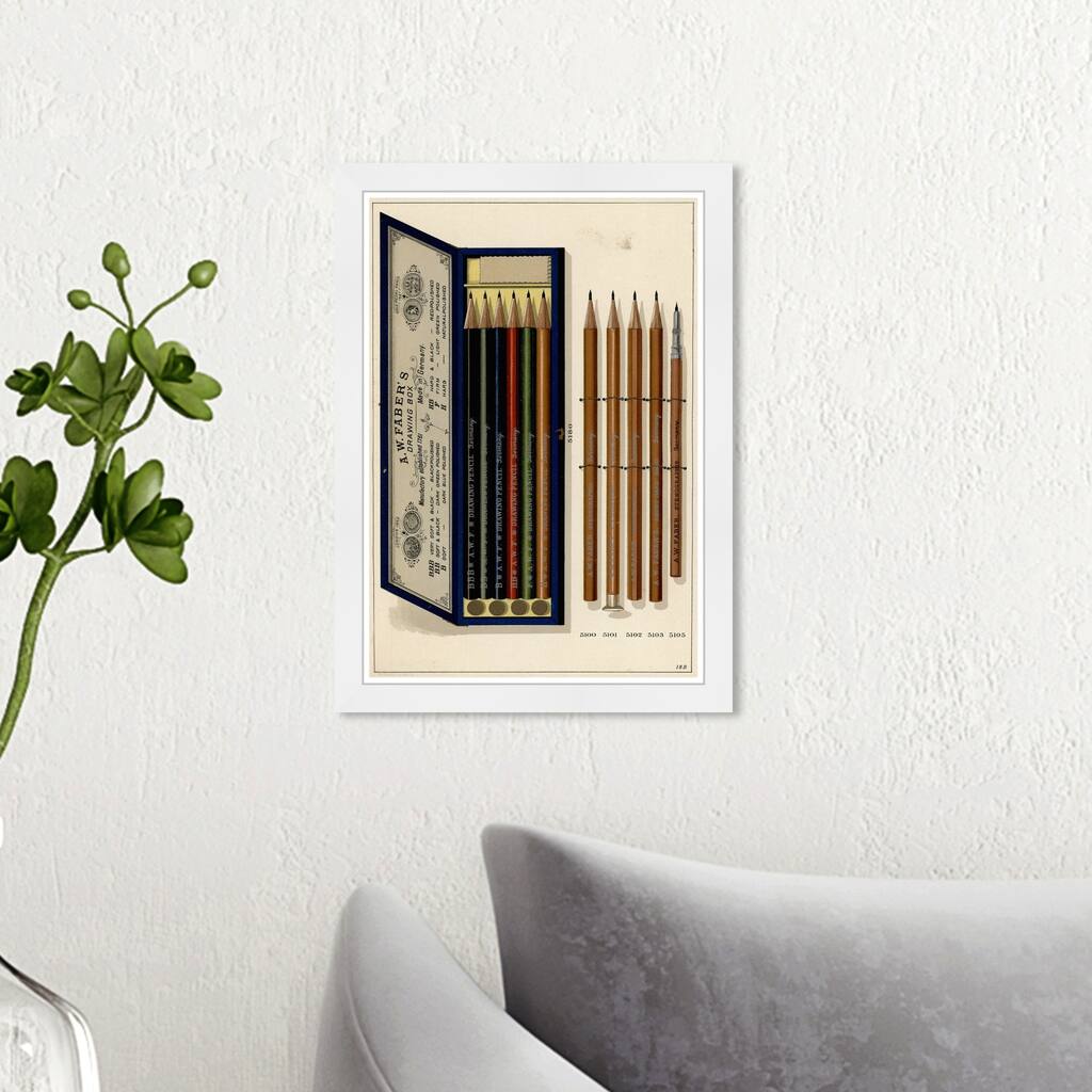 Wynwood Studio 'PENCIL SET' Education and Office Wall Art Framed Print School Essentials - White, Blue