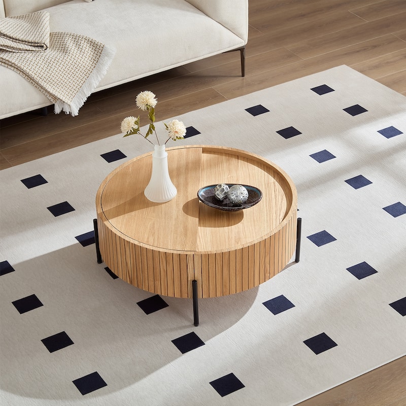 Rossetta Accent Round Coffee Table with Smooth Rotating Top and Stable Metal Legs - Natural