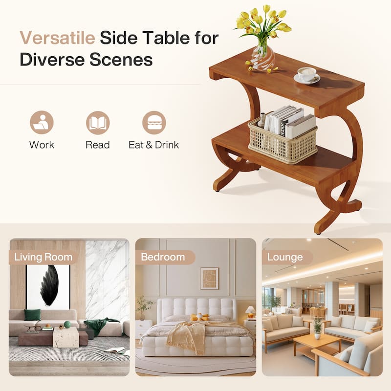 21.6" Mid Century Modern Nightstand with Drawer, Natural Wood Grain Print