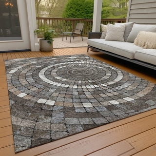 Machine Washable Indoor/Outdoor Contemporary Pinwheel Chantille Rug ...