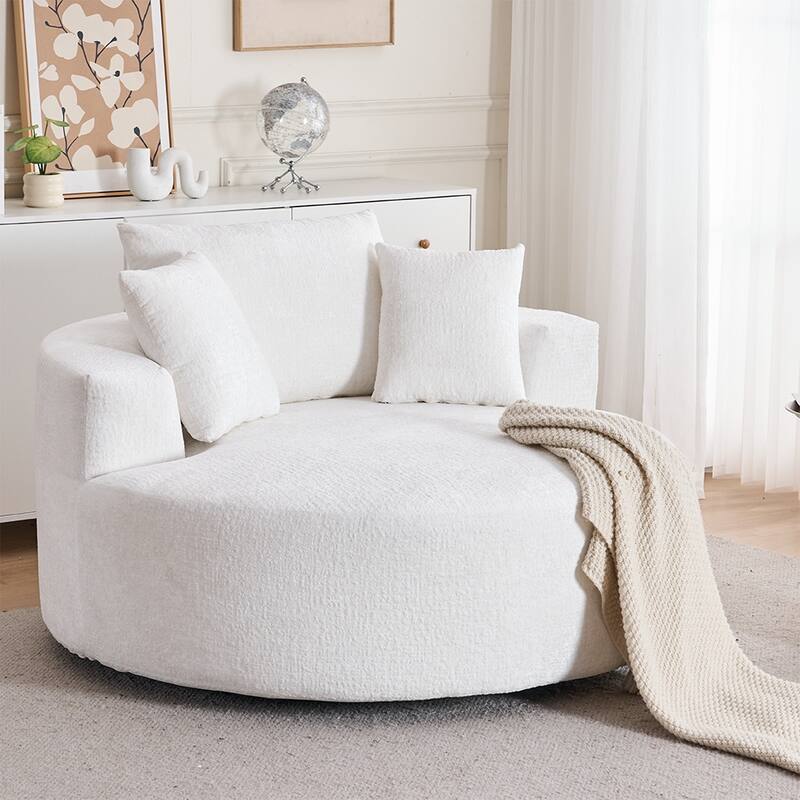 Round Accent Chair, 360 Swivel Chenille Barrel Chair, Fluffy Modern Sleeper For Living Room, Bedroom,Reading Room And Lounge