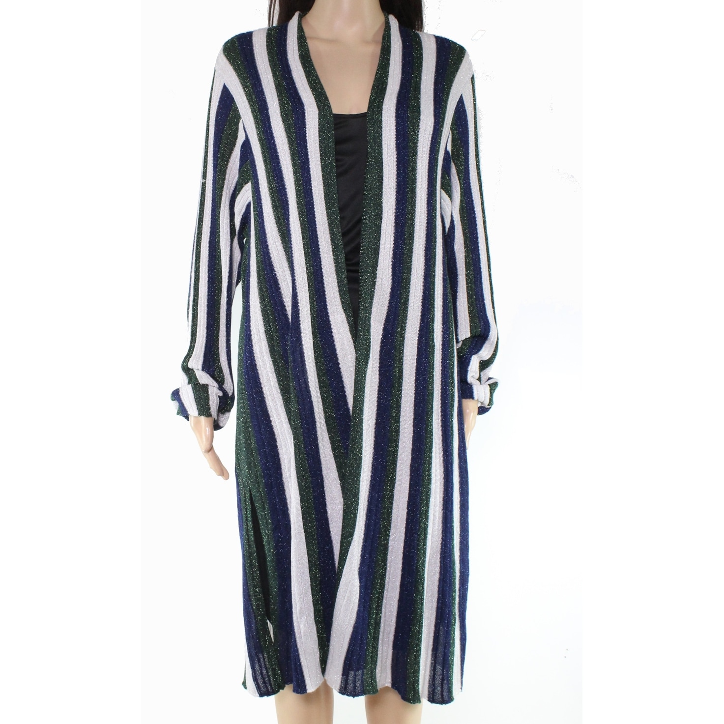 Long Sleeve Draped Striped Fly Away Lightweight Sweater Cardigan Made in USA