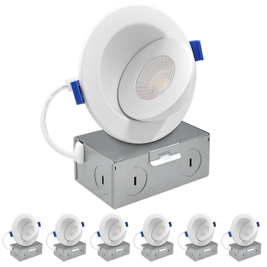 Luxrite 3 Inch Floating Gimbal LED Recessed Lighting with J-Box, CRI 90, 5CCT Dimmable, 8W ETL Listed 6 Pack