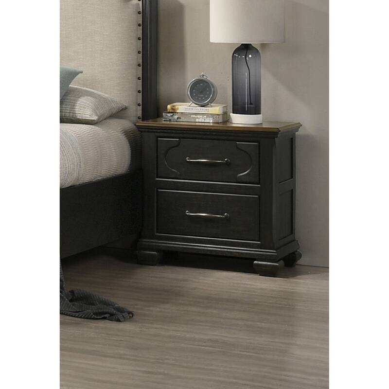 Traditional Wooden Nightstand, Bedside Storage Cabinet with Drawers and Metal Knobs, Entryway Table with Sturdy Frame - Brown