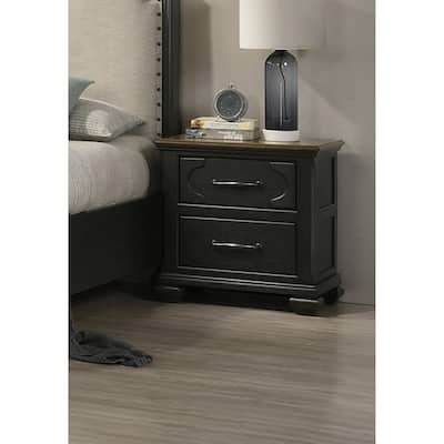 Traditional Wooden Nightstand, Bedside Storage Cabinet with Drawers and Metal Knobs, Entryway Table with Sturdy Frame