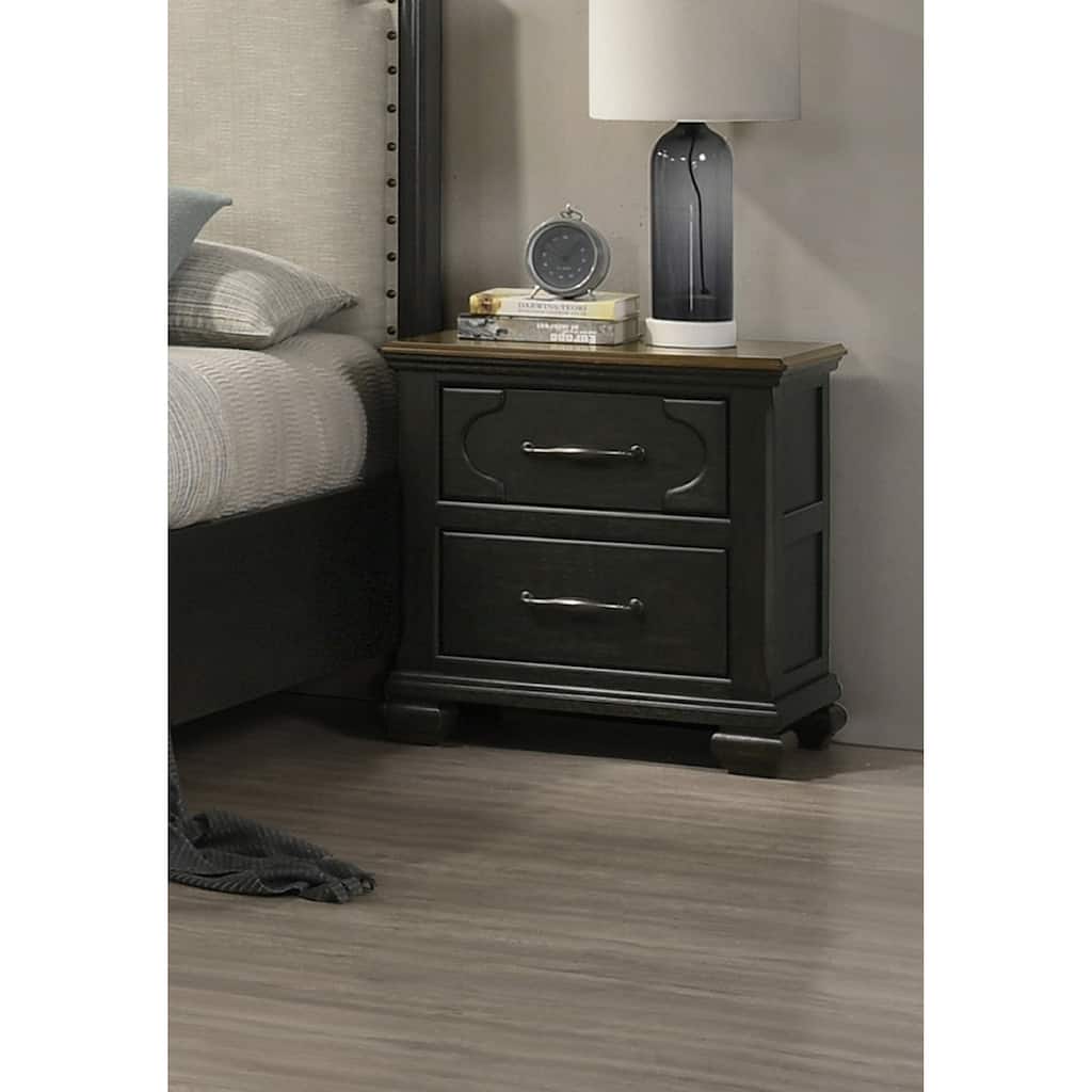 Traditional Wooden Nightstand, Bedside Storage Cabinet with Drawers and Metal Knobs, Entryway Table with Sturdy Frame