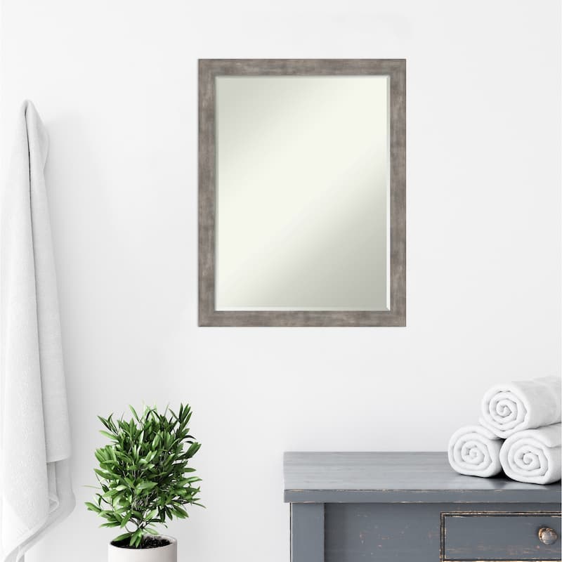 Petite Bevel Wood Bathroom Wall Mirror - Marred Silver Frame - 21 x 27 in