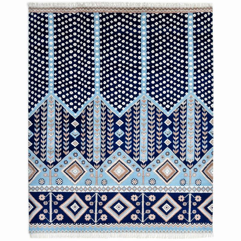 Overton Handmade Modern Contemporary Floral Area Rug - 5' x 8' - Navy