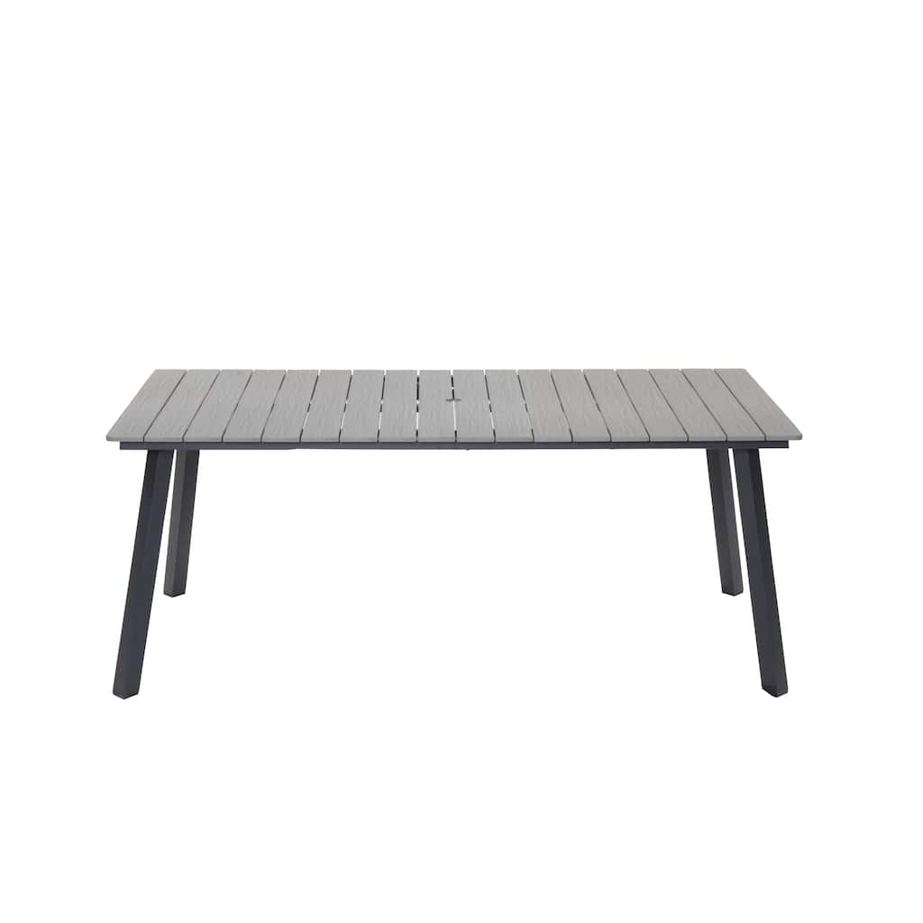 Outdoor Folding Dining Table, Metal Frame & Plastic Wood Top, Foldable Patio Table for Garden, Backyard, Balcony
