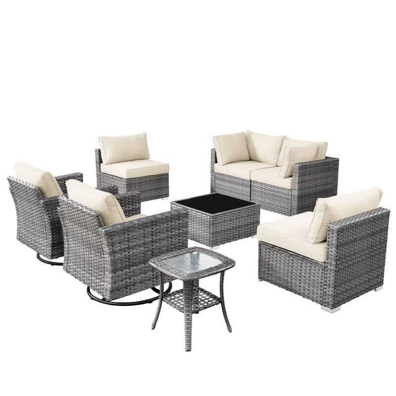 XIZZI 8-piece Patio Wicker Furniture Set with Swivel Chair