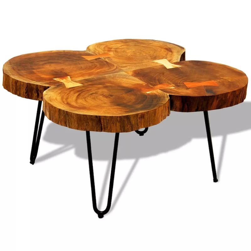 vidaXL Coffee Table End Table with Iron Legs 4 Trunks Solid Wood Acacia