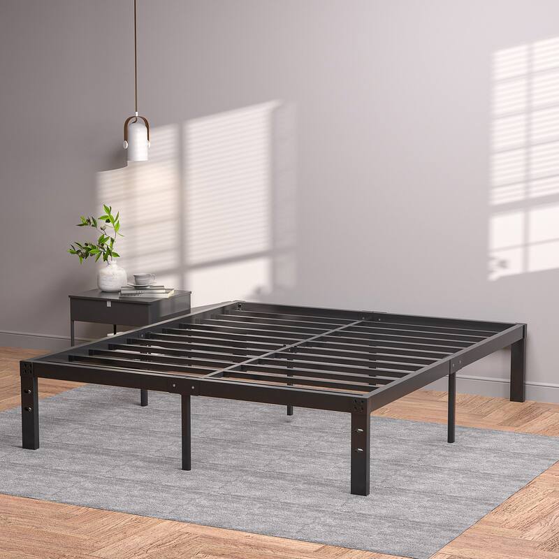 VECELO Bed Frames No Box Spring Needed, Heavy Duty Metal Platform with Steel Slat, Easy Assembly, Black