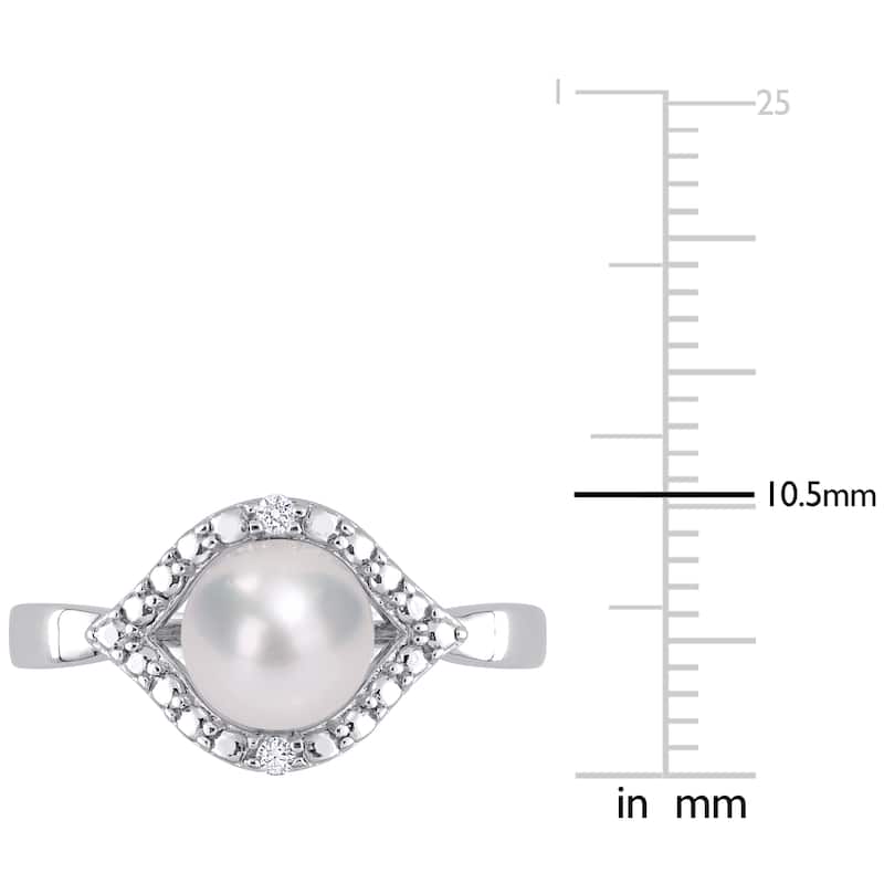 Miadora Sterling Silver Cultured Freshwater Pearl & Created White Sapphire Halo Ring (7-7.5mm)