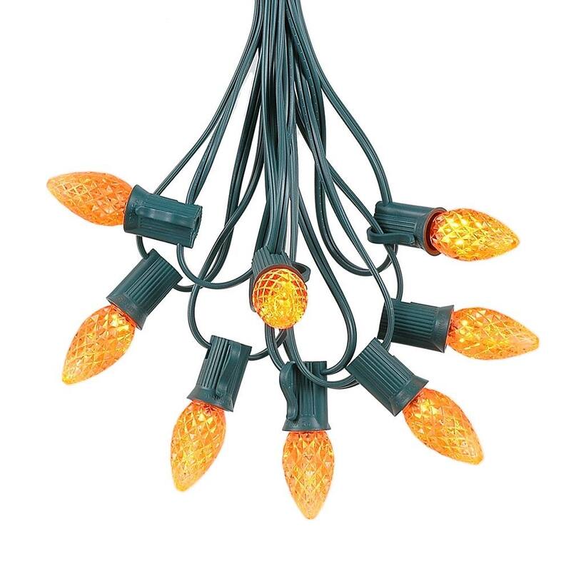 25 Foot C7 LED Christmas Light Set, Hanging String Lights, Green Wire - Orange