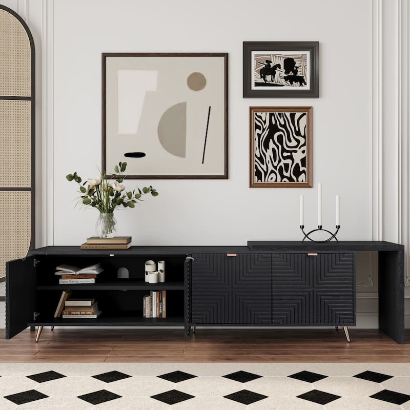 Extendable TV Stand 4 Door Adjustable Media Cabinets TV Console