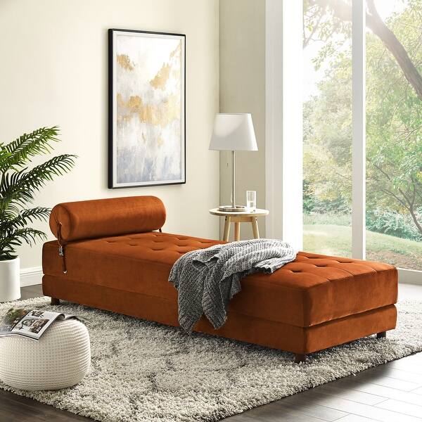 Art Leon Tufted Convertible Queen Size Chaise Lounge With Wooden Legs Today
