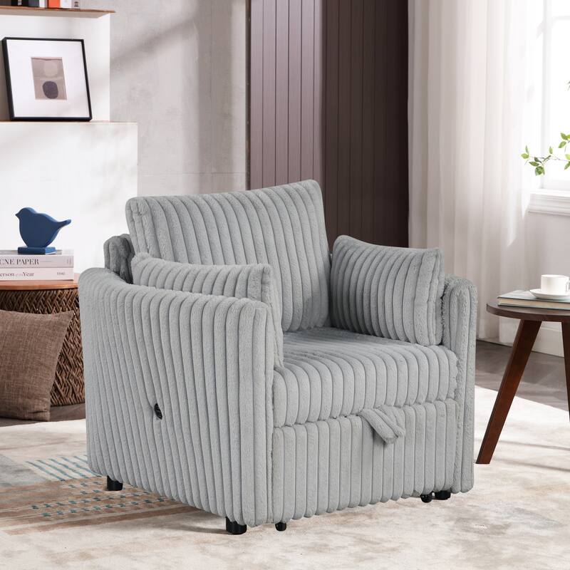 Modern Fabric Sleeper Single Sofa with USB and 2 pillows