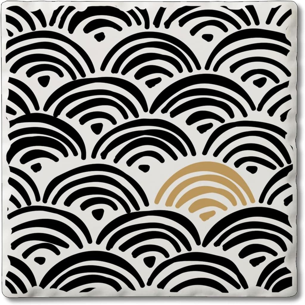 Arches 4 Pack Single Absorbent Stone Coaster with Protective Cork Backing Made in The USA 4" Square, Artistic, Wipes Clean