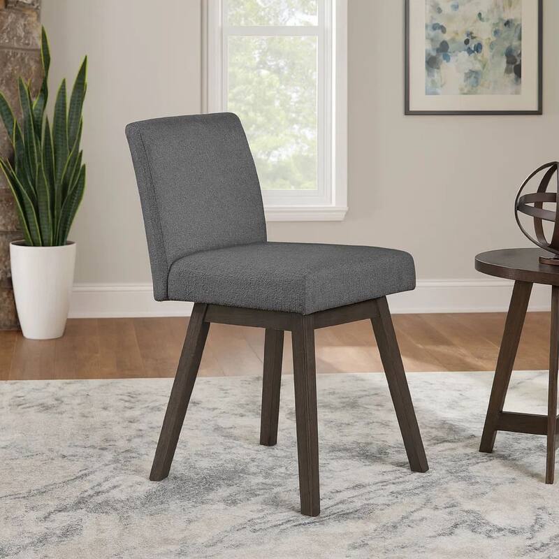 Ghy 25 Inch Swivel Counter Chair Set of 2, Gray Textured Upholstery, Brown