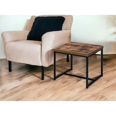 HomeRoots 19" Black And Brown Oak Manufactured Wood And Metal End Table - 22' X '19' X '19