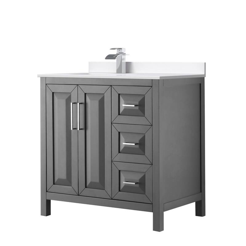 Wyndham Collection WCV252536S-Left-VCA-MXX Daria 36" Free Standing - Dark Gray / White Cultured Marble Top / Polished