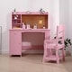 preview thumbnail 1 of 3, Kids Study Desk and Chair Set, White Wood Desk with Bookshelf, Bulletin Board, and Storage Cabinets Pink