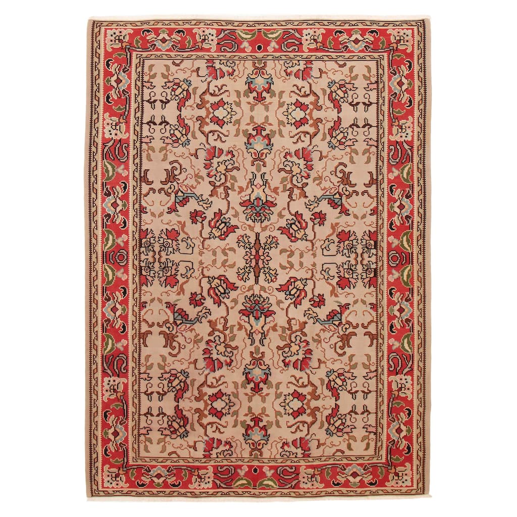 ECARPETGALLERY Flat-Weave Yoruk Beige Wool Kilim - 7'2 x 10'0