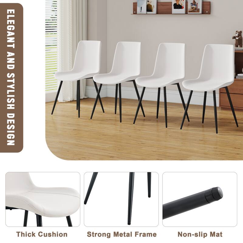 5-Piece Kitchen Dining Table Set, Rectangular Table with 4 White Faux Leather Chairs for Family Dining Areas