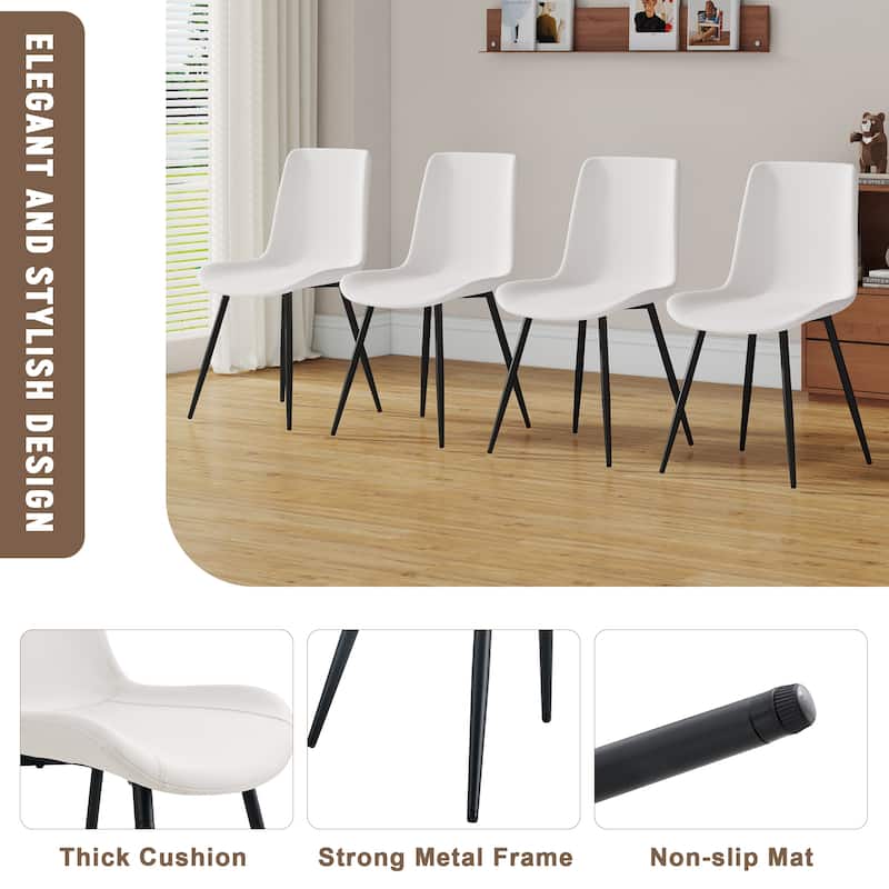 Wood Dining Table Set for 6, 7 Piece Rectangular Dining Table Set with 6 White Faux Leather Dining Chairs for Kitchen