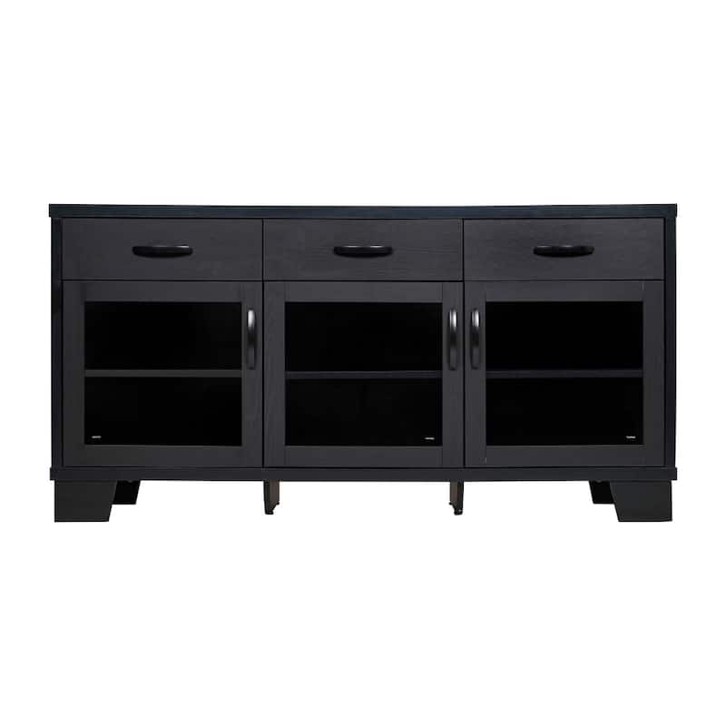 Engineered Wood Buffet Sideboard Storage Cabinet w/ 3 Drawers, Doors - 59"W x 16.5"D x 29.75"H
