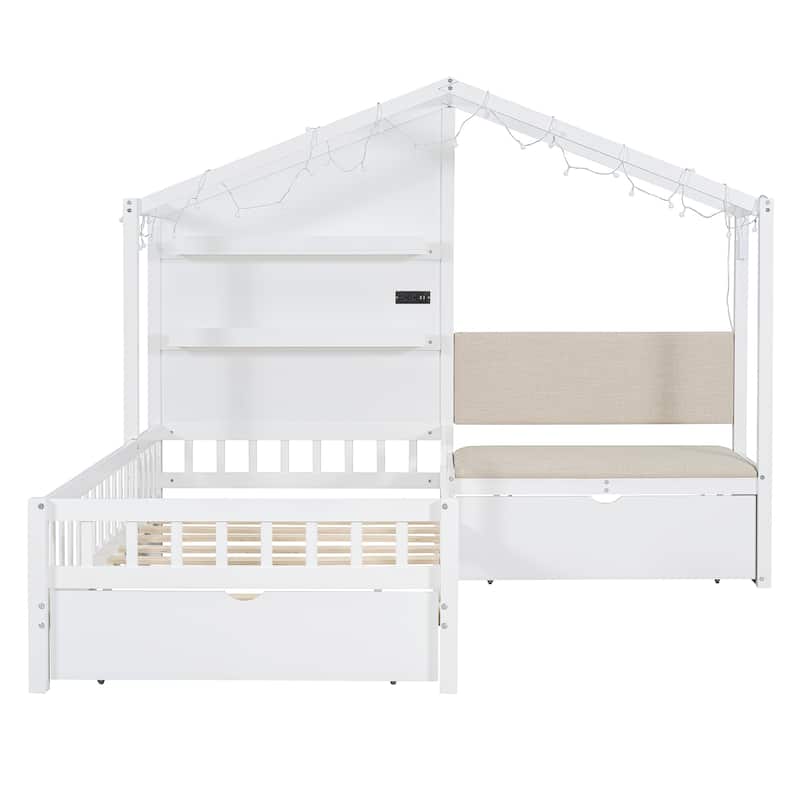 Twin House Bed with Sofa and Charging
