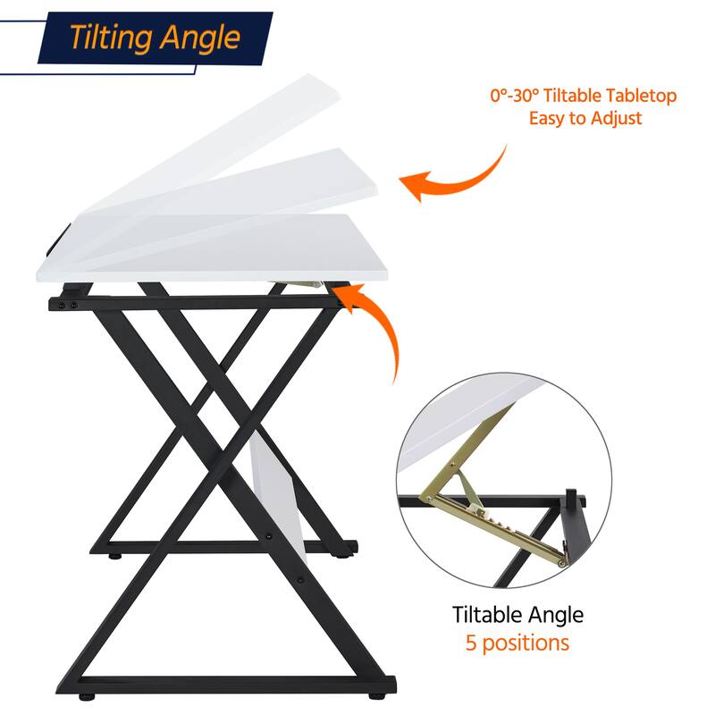 Yaheetech Minimalist Drafting Table with Adjustable Tabletop & Pencil Ledge, White