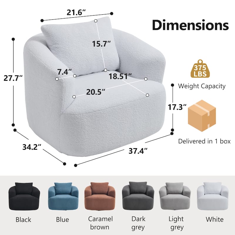 Roomfitters 360° Swivel Teddy Fleece Cuddle Chair, High-Resilience Round Accent Sofa with Soft Pillow